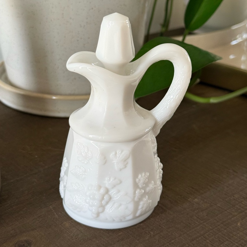 Vintage Westmoreland Milk Glass Cruet Paneled Grape Design